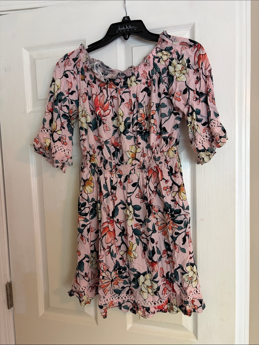 Lulu's Hello Darling blush pink floral print off the shoulder dress size medium